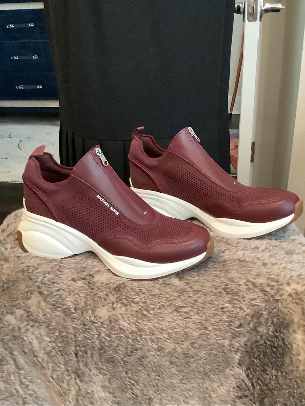 Michael Kors Women's Leather Wine color Zip-top Platform Sneakers